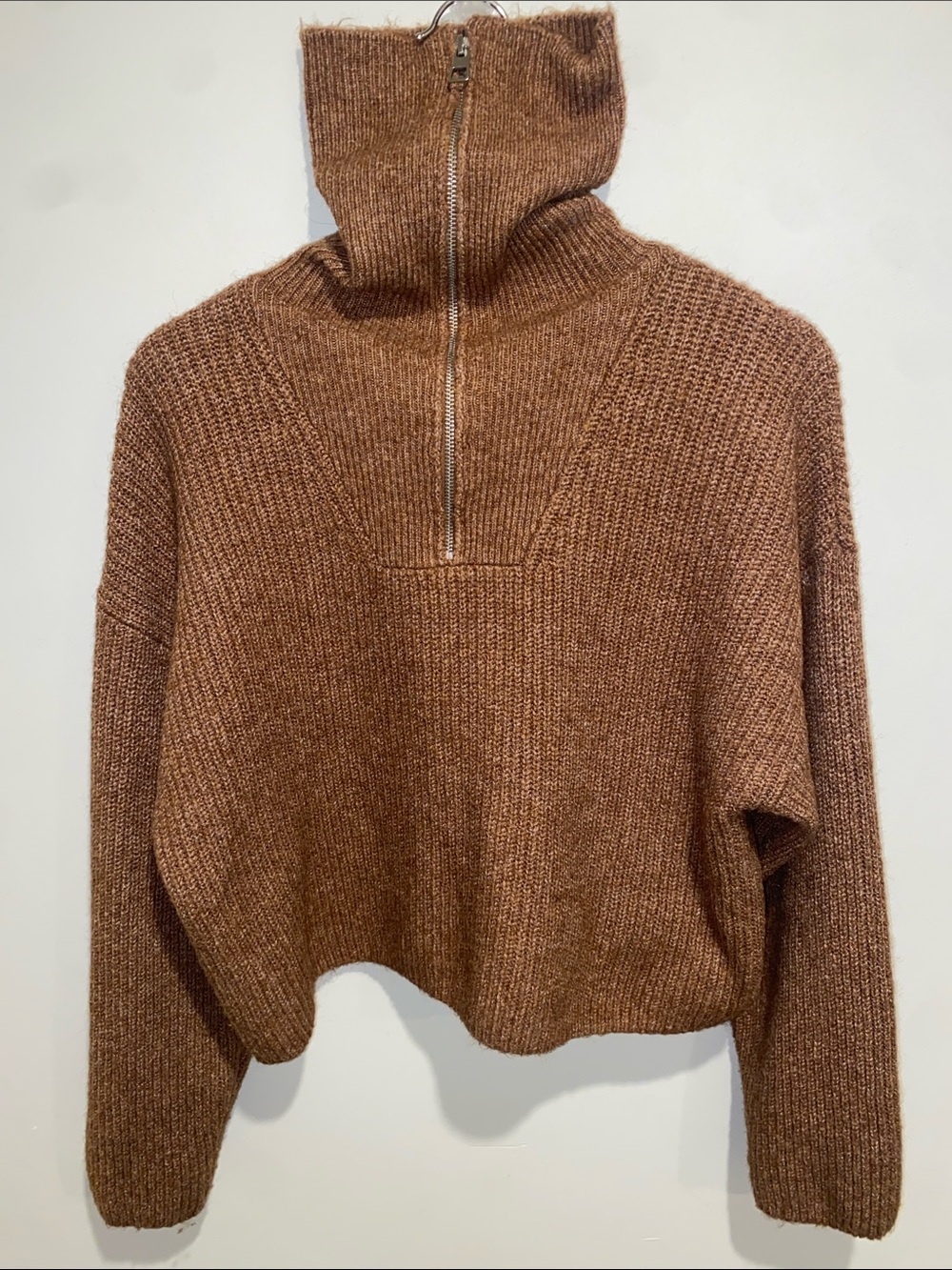 Zara Girls Brown Half-Zip Ribbed Knit Sweater Size 13-14